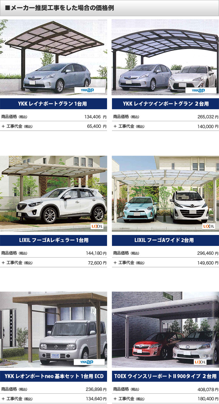 メーカー推奨工事をした場合の価格例
