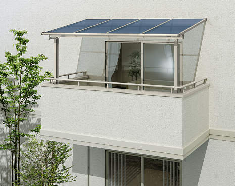 ソラリア躯体式バルコニー屋根　1.5間×4尺 柱奥行移動タイプ　メーターモジュール フラット型